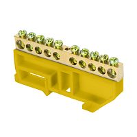 Шина "0" N (6х9мм) 10 отверстий латунь желтый изолятор на DIN-рейку PROxima | код  sn0-63-10-dz | EKF